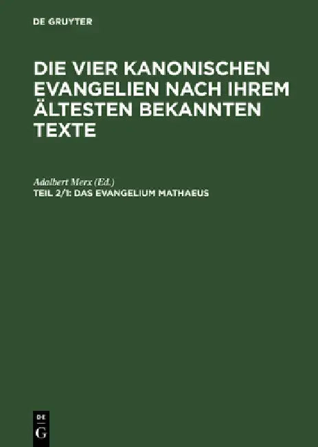 Das Evangelium Mathaeus (English, Adalbert Merx)