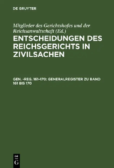 Generalregister Zu Band 161 Bis 170 (English, H. Schock)