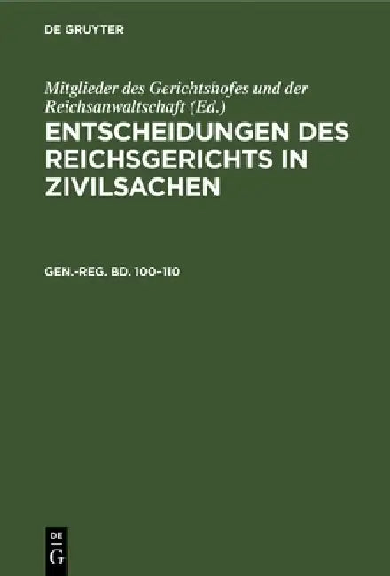 Generalregister Zum 100-110 Bande (English, Franz Triebel)