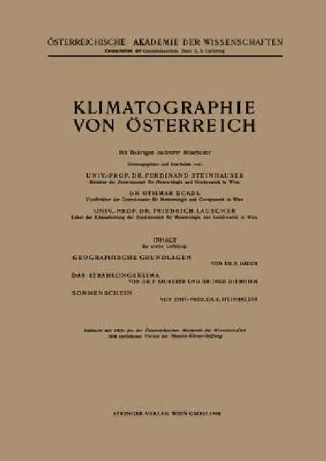 Klimatographie Von Österreich (English, F. Steinhauser | F. Steinhauser | O. Eckel)