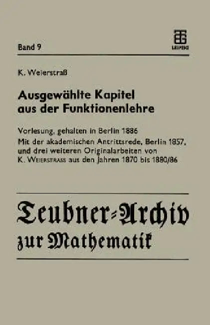 Ausgewählte Kapitel Aus Der Funktionenlehre (English, Reinhard Siegmund-Schultze | Karl Weierstrass)