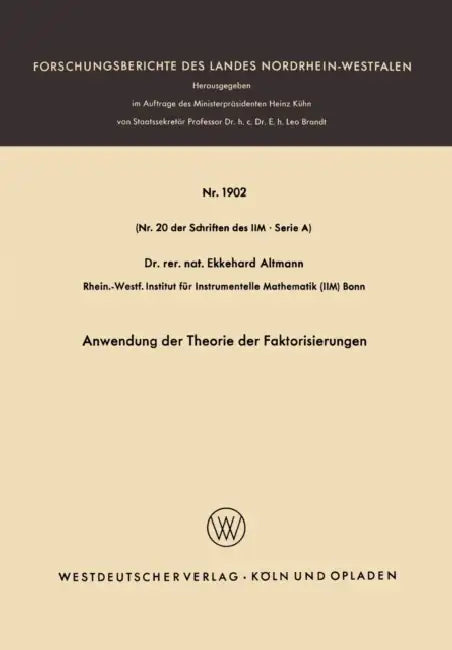 Anwendung der Theorie der Faktorisierungen (English, Ekkehard Altmann | Ekkehard Altmann)