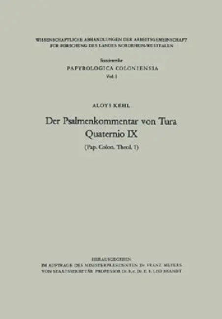 Der Psalmenkommentar Von Tura (English, Aloys Kehl)