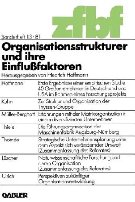 Organisationsstrukturen Und Ihre Einflußfaktoren (English, Friedrich Hoffmann)