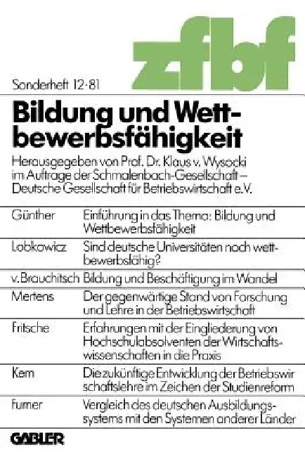 Bildung Und Wettbewerbsfähigkeit (English, Wysocki)