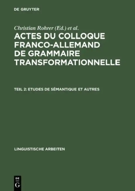 Etudes de Sémantique Et Autres (English, Christian Rohrer | Nicolas Ruwet)