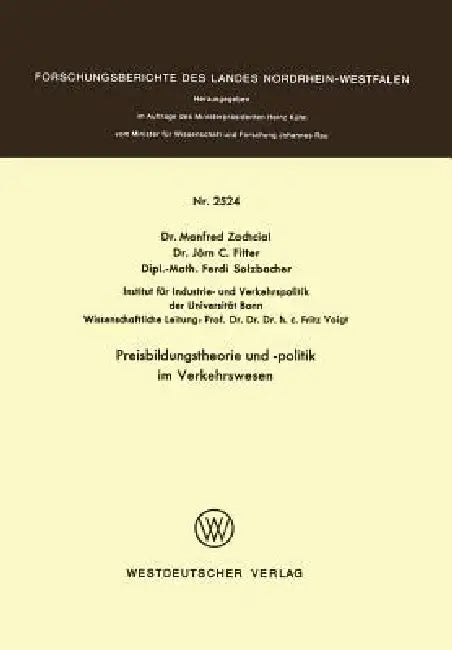 Preisbildungstheorie Und -Politik Im Verkehrswesen (English, Manfred Zachcial)