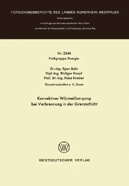 Konvektiver Wärmeübergang Bei Verbrennung in Der Grenzschicht (English, Egon Buhr)