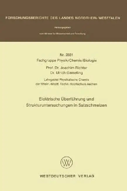 Elektrische Überführung Und Strukturuntersuchungen in Salzschmelzen (English, Joachim Richter)