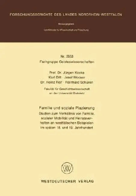 Familie Und Soziale Plazierung (English, Jürgen Kocka)