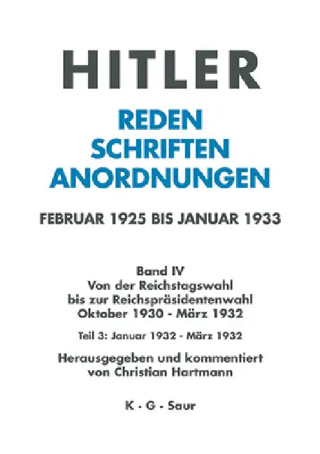 Januar Bis März 1932 (English, Christian Hartmann)