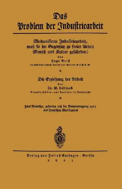 Das Problem Der Industriearbeit (English, Hugo Borst | W. Hellpach)