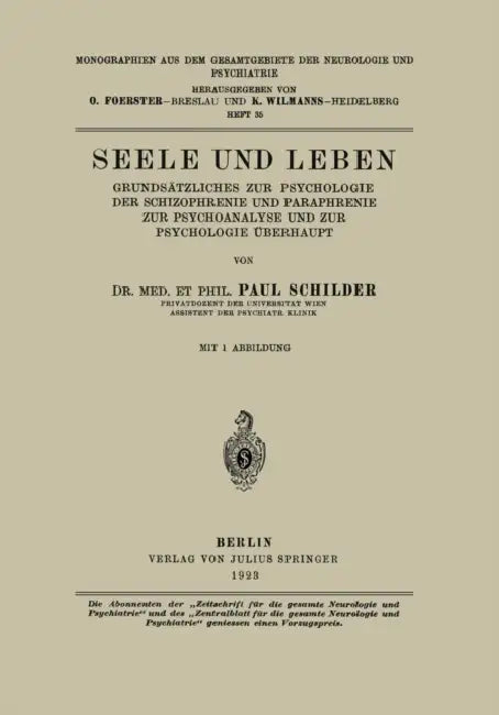 Seele Und Leben (English, Paul Schilder | O. Foerster | K. Wilmanns)