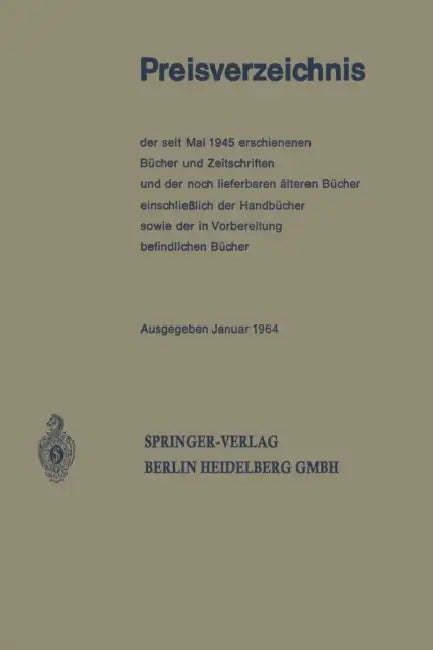 Preisverzeichnis (English, Berlin Springer)