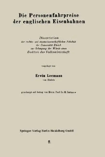 Die Personenfahrpreise Der Englischen Eisenbahnen (English, Erich Leemann)