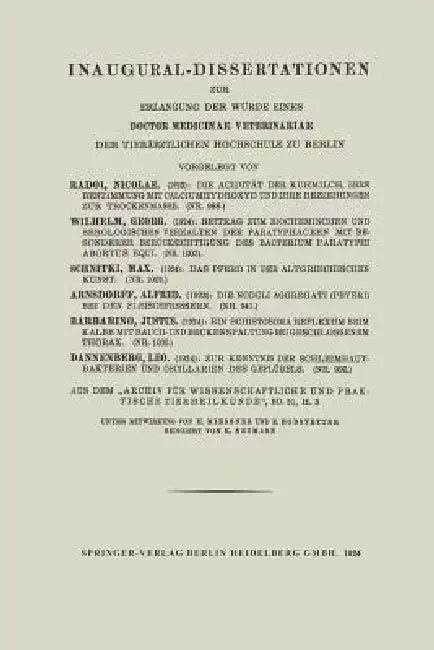 Inaugural-Dissertationen Zur Erlangung Der Würde Eines Doctor Medicinae Veterinariae Der Tierärztlic (English, Nicolae Radoi)