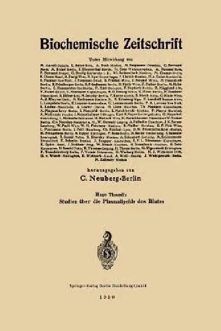 Studien Über Die Plasmalipoide Des Blutes (English, Hugo Theorell)
