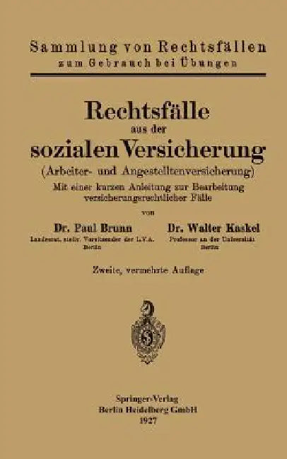 Rechtsfälle Aus Der Sozialen Versicherung (English, Paul Brunn | Walter Kaskel)