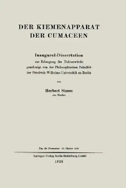 Der Kiemenapparat Der Cumaceen (English, Herbert Simon)
