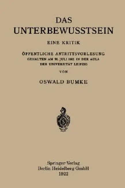 Das Unterbewusstsein (English, Oswald Bumke)
