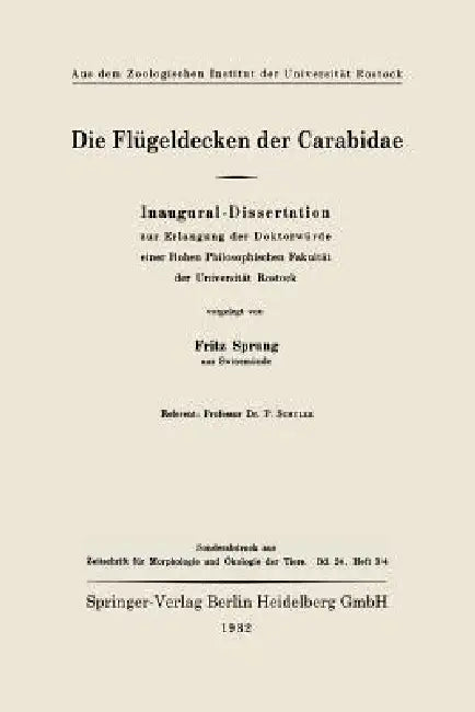 Die Flügeldecken Der Carabidae (English, Fritz Sprung)