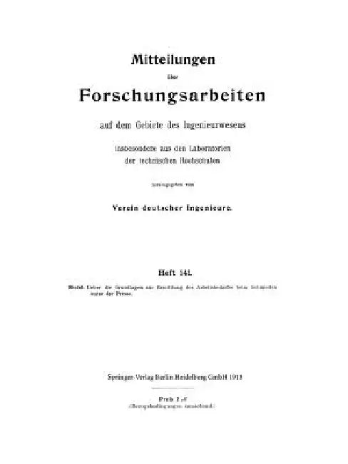 Mitteilungen Über Forschungsarbeiten (English, Friedrich Riedel)