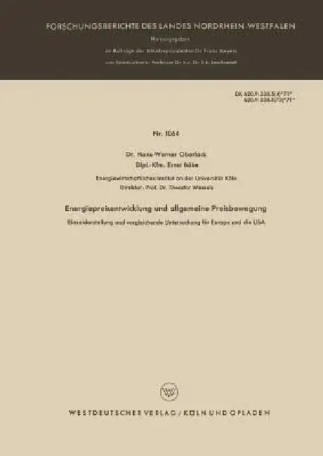 Energiepreisentwicklung Und Allgemeine Preisbewegung (English, Hans-Werner Oberlack)