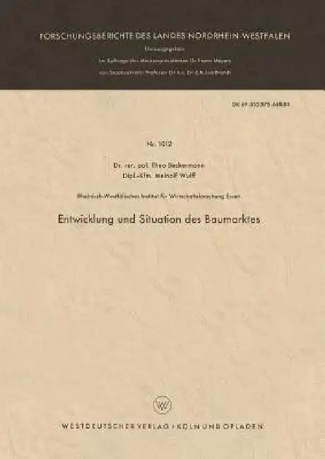 Entwicklung Und Situation Des Baumarktes (English, Theo Beckermann)