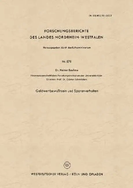 Geldwertbewußtsein Und Sparerverhalten (English, Heiner Boehme)
