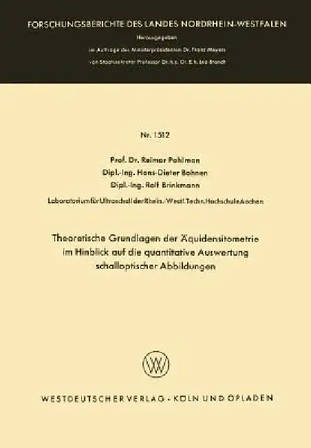 Theoretische Grundlagen Der Äquidensitometrie Im Hinblick Auf Die Quantitative Auswertung Schallopti (English, Reimar Pohlman)