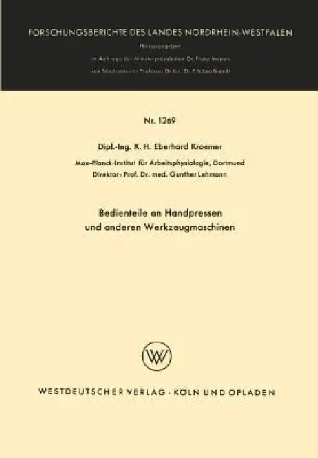 Bedienteile an Handpressen Und Anderen Werkzeugmaschinen (English, Henning Wode)