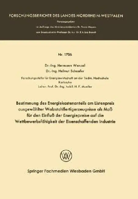 Bestimmung Des Energiekostenanteils Am Listenpreis Ausgewählter Walzstahlfertigerzeugnisse ALS Maß F (English, Hermann Wenzel)