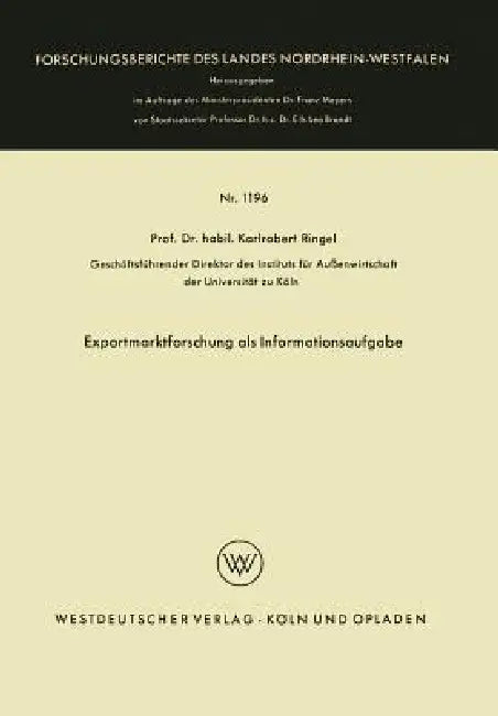 Exportmarktforschung ALS Informationsaufgabe (English, Karl Robert Ringel)