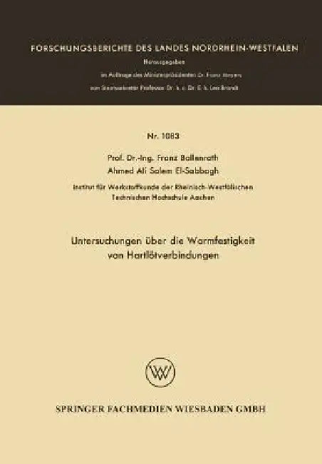 Untersuchungen Über Die Warmfestigkeit Von Hartlötverbindungen (English, Franz Bollenrath)