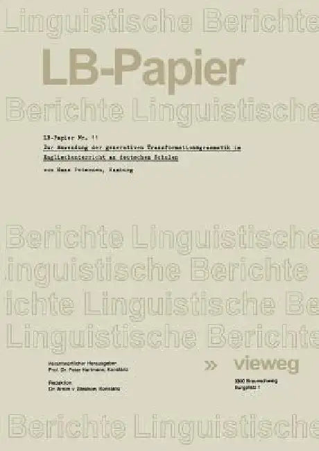Zur Anwendung Der Generativen Transformationsgrammatik Im Englischunterricht an Deutschen Schulen (English, Hans Petersen)