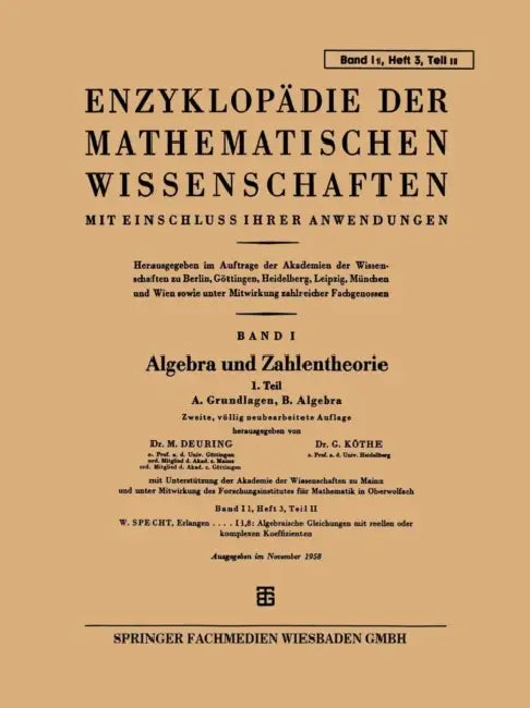 Enzyklopädie Der Mathematischen Wissenschaften Mit Einschluss Ihrer Anwendungen (English, Max Deuring | Gottfried Köthe)