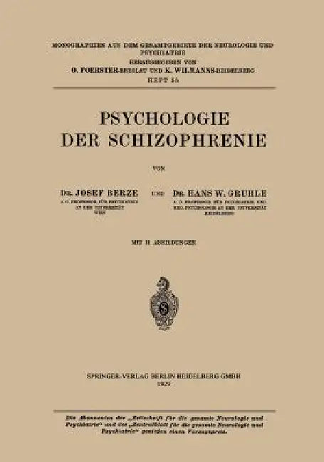 Psychologie Der Schizophrenie (English, Hans W. Berze | Hans W. Gruhle)
