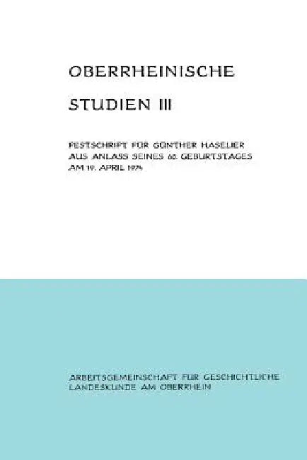 Oberrheinische Studien Band III (English, Alfons Schäfer)