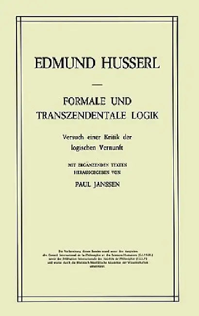 Formale Und Transzendentale Logik (English, Edmund Husserl | Petra Janssen)